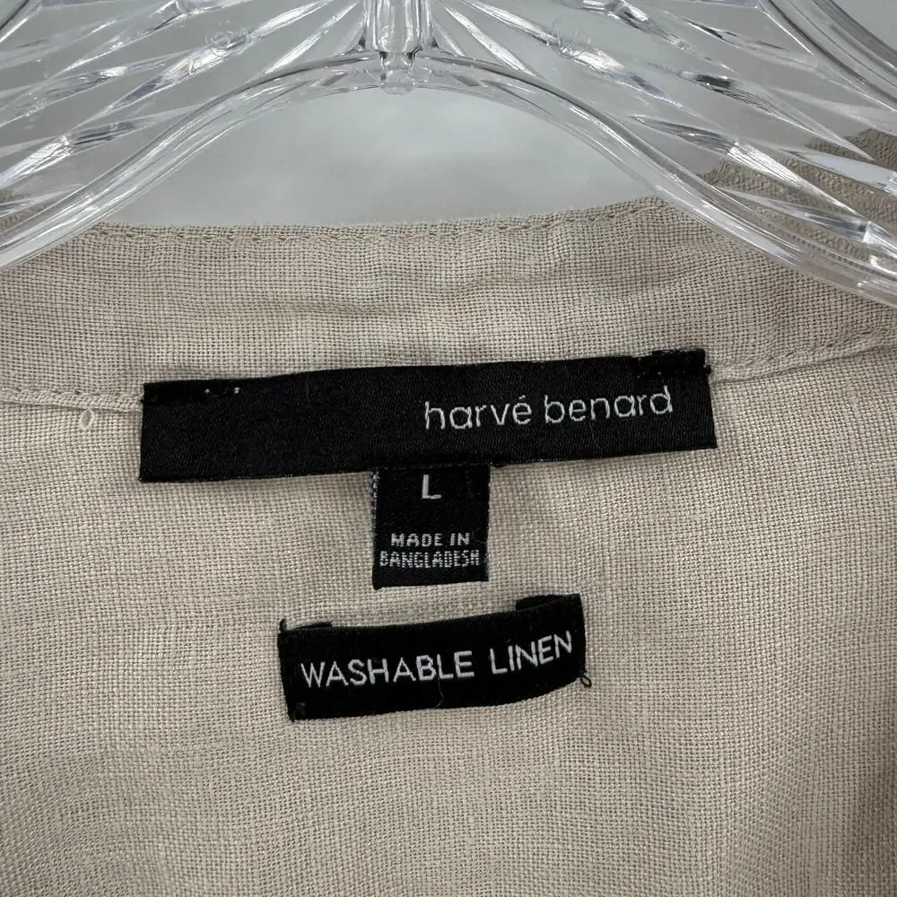 Harve Bernard 100% Linen Blouse Beige Minimalist Button Front Sz L - Picture 4 of 7